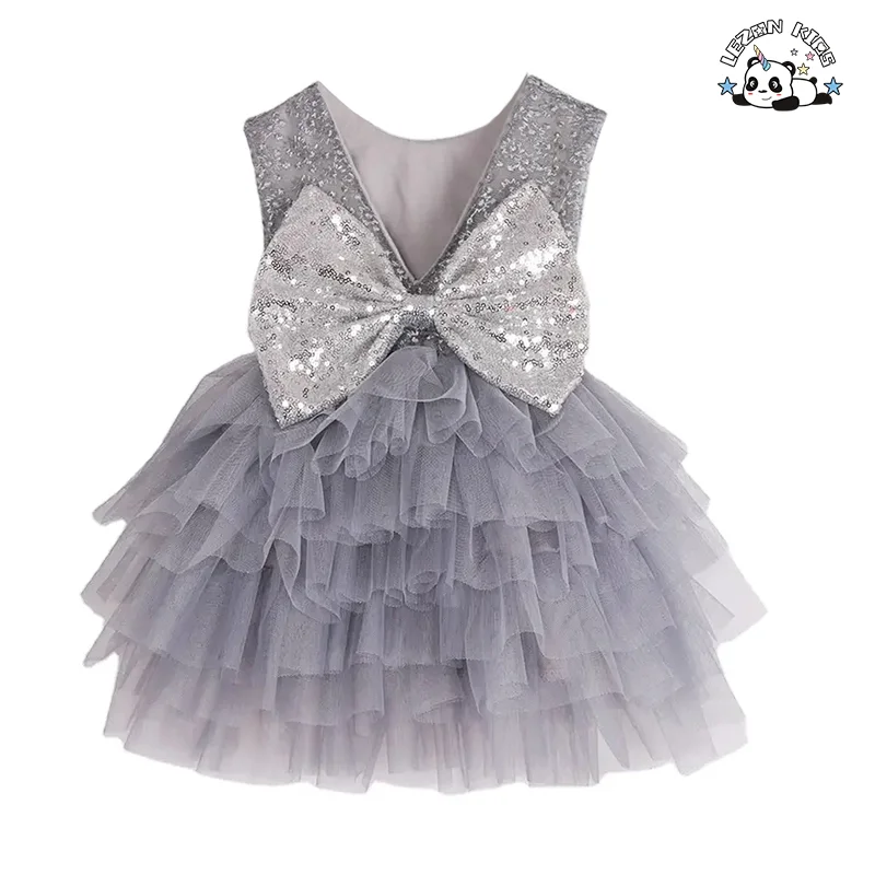 LEZONKIDS - Girls Sequin Dress Princess Skirt Children's New Mesh Dress Girl Big Bow Cake Skirt